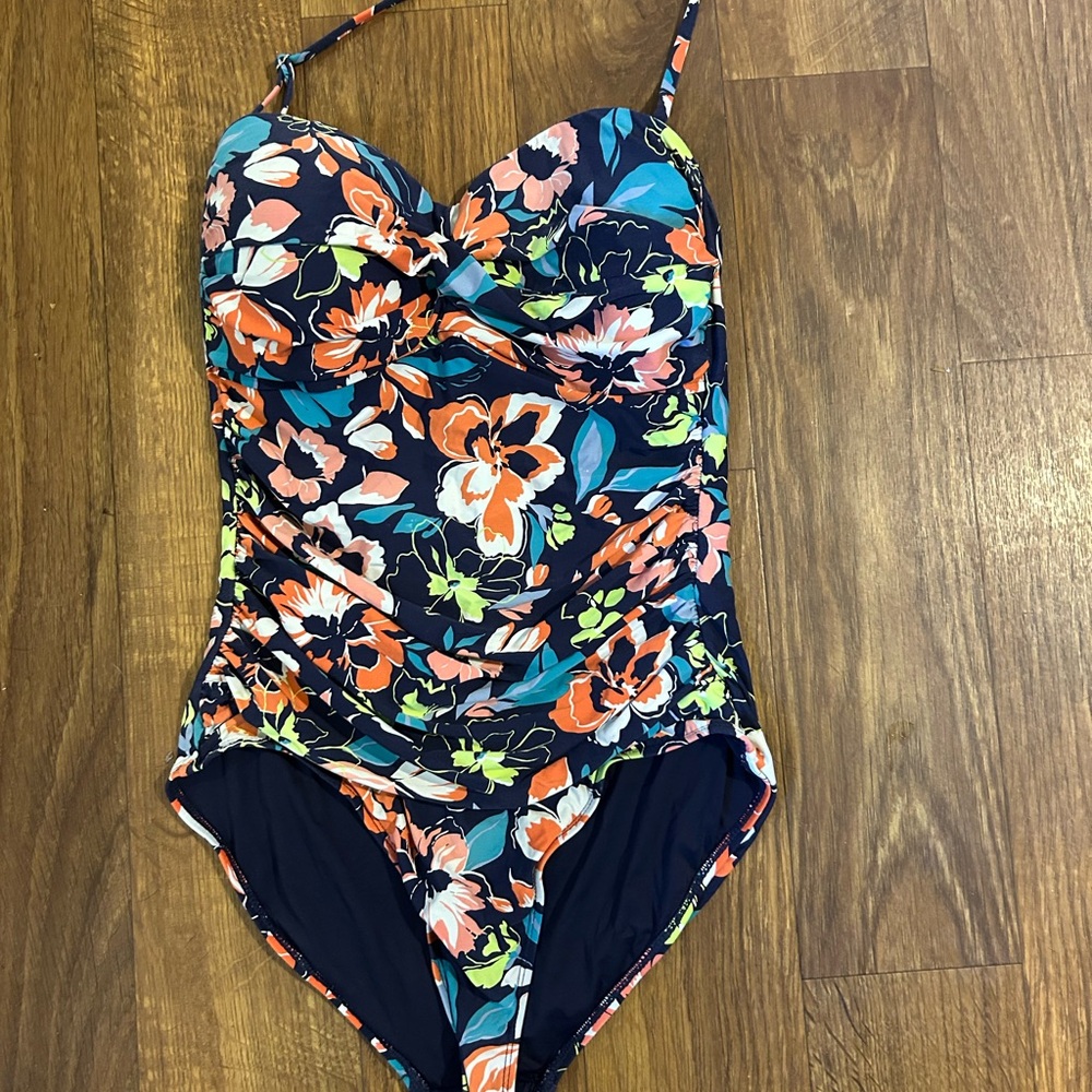 Anne Cole Blue and Orange One Piece Swimsuit with Sweetheart Neckline